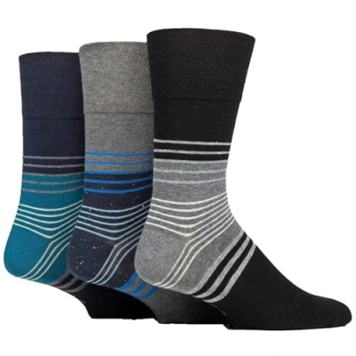 Image of Mens 3 Pair Gentle Grip Cotton Argyle Patterned and Striped Socks Modern Flash 6 11