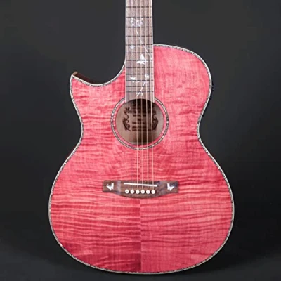 Image of Lindo B STOCK Left Handed Dandelion ORG SL Slim Pink Electro Acoustic Guitar with BS5M Blend Mic/Piezo Preamp LCD Tuner &amp; Padded Gig Bag (Minor Cosmetic Imperfections)