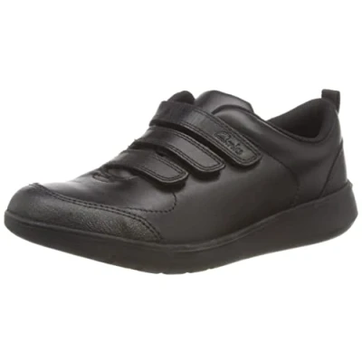 Image of Clarks Scape Sky Kid Leather Shoes in Black Extra Wide Fit Size 2.5