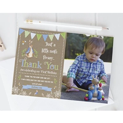 Image of 10 Personalised Peter Rabbit Beatrix Potter Thank You Cards Boy Girl Birthday