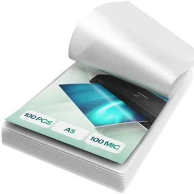 Image of ACROPAQ Laminating Pouches A5 100 Pack, 200 Micron (2 x Micron), Glossy Finish, Premium Quality, Rounded Corners, Ideal for Craft Materials and signages 18015