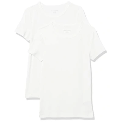 Image of Amazon Essentials Women&#039;s Slim Fit Short Sleeve Crewneck T Shirt, Pack of 2, White, XS