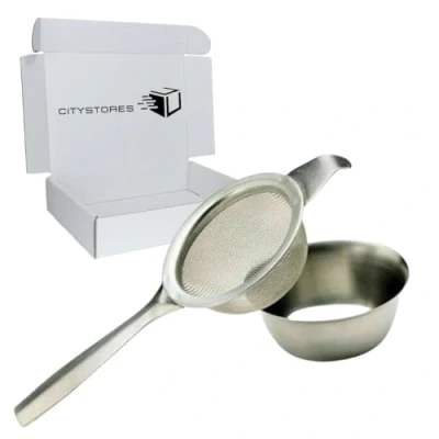 Image of Citystores® Tea Strainer Infuser with Drip Bowl Stainless Steel Fine Mesh Durable and Reusable 1099