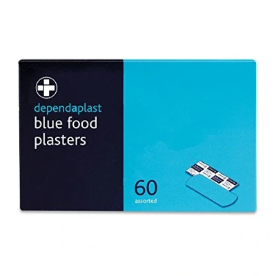 Image of Dependaplast Wash Proof Blue Plasters. First Aid Kits Refill, Sterile, Low Allergy Adhesive, Storage Dispenser Box of 60 Plasters