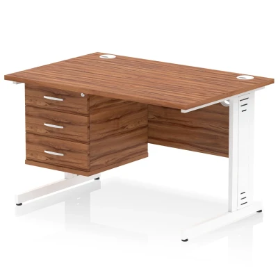 Image of Impulse 1200x800 Desk Walnut White Cable Managed Leg + Fixed Pedestal