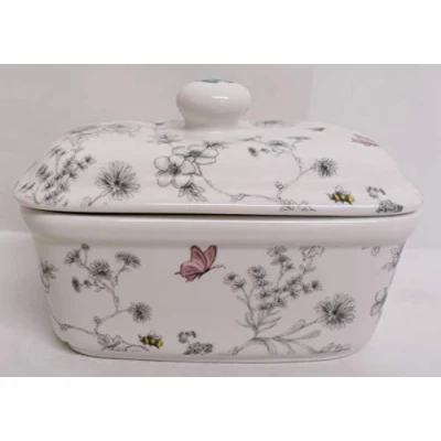 Image of Secret Garden Butter Dish Fine Bone China Flowers Butterflies Bees Hand Decorated in UK