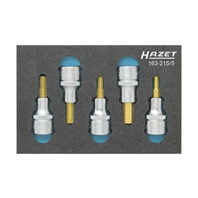 Image of HAZET 163 215/5 Hexagon Profile Screwdriver Socket Set CVD Tin Coated