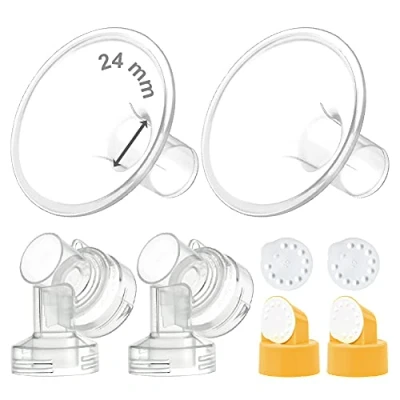 Image of Maymom MyFit Flange Set, Two Piece Breast Shield (24mm Medium) Connector Valve Membrane Compatible with Medela Pumps (Pump in Style Advanced, Lactina, Symphony) Not Original Pump Parts