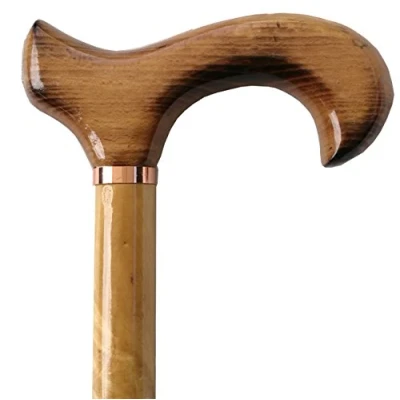 Image of Gents Wooden Scorched Derby Cane with Collar Walking Stick Natural Wood Stain 94cm (37&quot;) Height