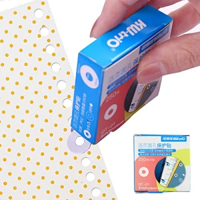 Image of Loose Leaf Paper Hole Reinforcement Ring Labels Stickers, 250 Pack Waterproof Self Adhesive Page Reinforcers Stickers for Office School Home