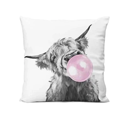 Image of Highland Cow Bubble Home Bedroom Cushion Pillow Covers Sofa Couch Decorative Square Throw Case 18x18 In