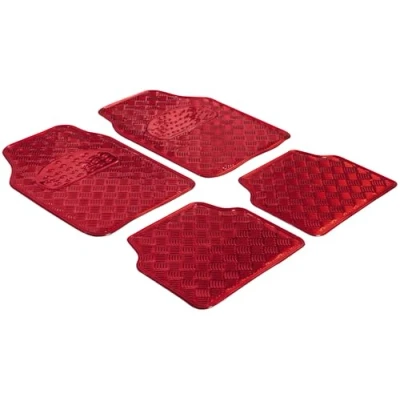 Image of Walser Rubber Mats, Universal Car Mat Metallic, Floor Mats Complete Set Checker Plate, Protective Red, Can Be Cut to Size 28021