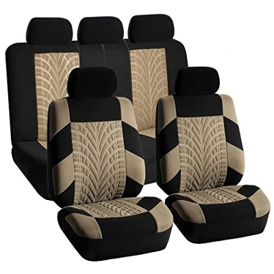 Image of FH GROUP Car Seat Covers Full Set Premium Cloth Universal Fit, Automotive, Low Back Front Washable Covers, Airbag Compatible, Split Bench Rear for SUV, Sedan Beige