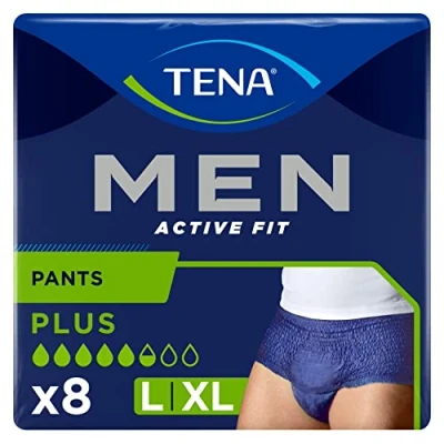 Image of Tena mens Men Active Fit Panties for incontinence, Blue, Large X Pack of 8 UK