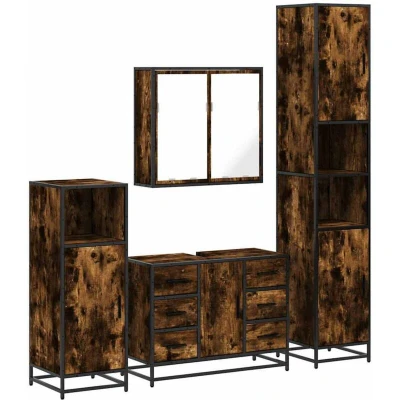 Image of vidaXL 3 Piece Bathroom Furniture Set Smoked Oak Engineered Wood