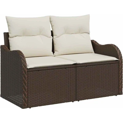 Image of vidaXL 2 Seater Garden Sofa with Storage&amp;Cushions Brown Poly Rattan