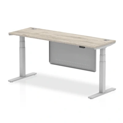 Image of Air 1800x600 Height Adjustable Desk Grey Oak CP Silver Leg Modesty Pnl