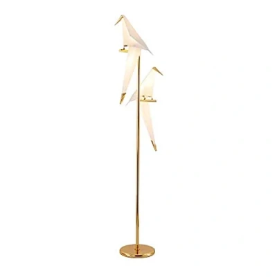 Image of LED Double Headed Bird Floor Lamp Modern Gold Standing For Living Room, Bedroom, Office, Study 3000K Warm White Light With Foot Switch, Acrylic Shade