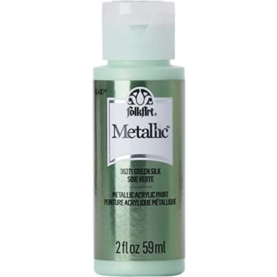 Image of FolkArt Metallic Acrylic Craft Paint, Green Silk 2 fl oz Premium Finish Perfect For Easy To Apply DIY Arts And Crafts, 36271