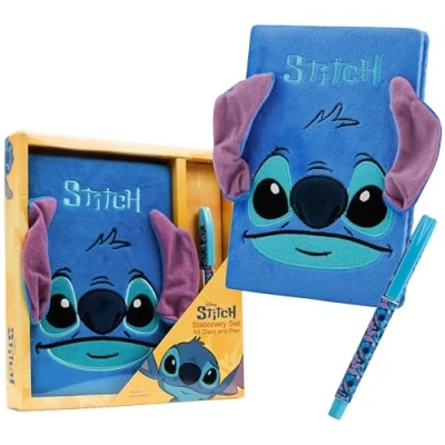 Image of Disney Stitch Kids A5 Diary and Pen, Stationery Set Gifts for Girls (Blue Fluffy)