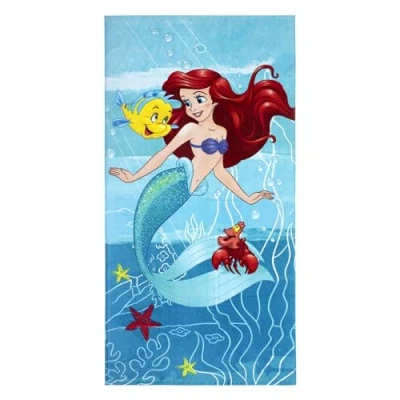 Image of Jerry Fabrics Ariel and Friends 100% Cotton Towel Kids Bath Ultra Soft &amp; Large for Girls Toddler Beach Towels Swimming, Shower, Pool More Cute Themed Children Body Wrap