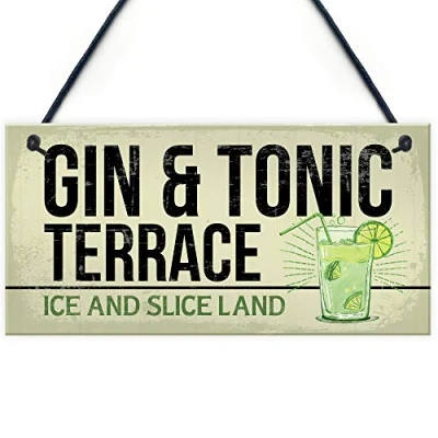 Image of RED OCEAN Gin And Tonic Funny Alcohol Gift Man Cave Home Bar Hanging Plaque Pub Sign FRIENDSHIP