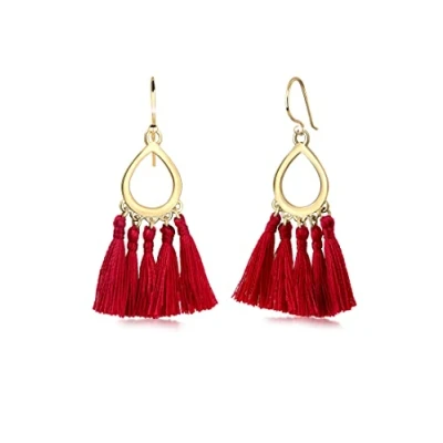 Image of Elli Earrings Hanger Drop Shape Boho Festival Tassel Blue 925 Sterling Silver