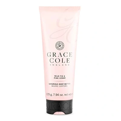 Image of Grace Cole Wild Fig &amp; Pink Cedar Moisturising Shea Body Butter 225ml. Refreshes, moisturises hydrates. Essential Oils Vegan and Cruelty Free, No SLS or Parabens Made In England