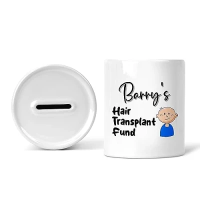 Image of Rib Ticklerz Personalised Money Box Hair Transplant Fund New Wig Piggy Bank Savings Jar Birthday Christmas Novelty Present Secret Santa Boyfriend Hubby MB12