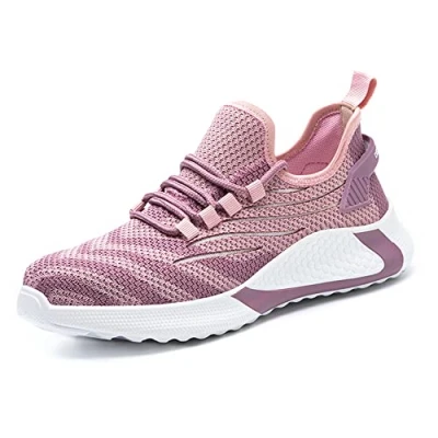Image of Safety Shoes Women Lightweight Work Trainers Mens Steel Toe Cap Breathable Protective Pink