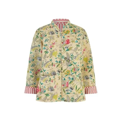 Image of Yumi Womens Stone Floral Print Reversible Cotton Quilted Jacket Size 12 UK