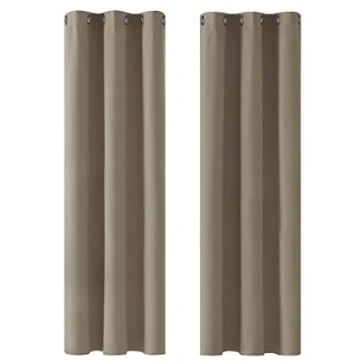 Image of Deconovo Room Darkening Thermal Insulated Curtains Eyelet Blackout Ring Top for Bedroom Taupe 42 x 90 Inch 2 Panels