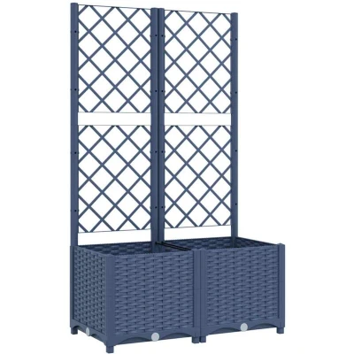 Image of vidaXL Garden Planter with Trellis Blue Grey 80x40x136 cm PP