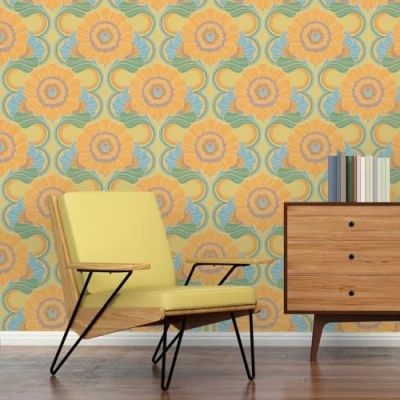 Image of A.S. Création Retro 70&#039;s Floral Trail Wallpaper Blue/Yellow/Green/Orange/Brown Chic 395301 8.50m x 0.53m Paste The Wall