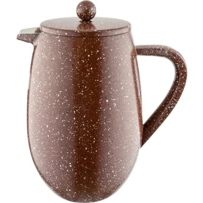 Image of Cafe Ole BFD Cafetière, 1 Litre 3 Cup Double Walled Stainless Steel French Press Coffee Maker, Red Granite Finish Black Granite, 08RG