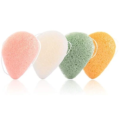 Image of 4 Pieces Konjac Facial Sponge, Face Exfoliation Cleaning Sponge Natural Exfoliating Puff Scrub for Makeup Removal and Gentle Deep Pore Cleansing