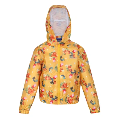 Image of Regatta Childrens Unisex Childrens/Kids Muddy Puddle Peppa Pig Floral Hooded Waterproof Jacket (Glowlight Yellow) Multicolour Size 6 7Y