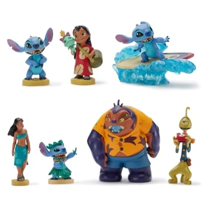 Image of Disney Store Official Lilo &amp; Stitch Toy Figure Set, 7 Toys including Stitch, Lilo, Nani, Jumba Jookiba Pleakley, Suitable for Age 3+