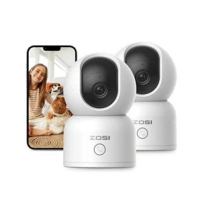 Image of ZOSI 3MP/2K Security Camera, 360 Views Baby/Pet Dog Monitor, 2.4G/5G Dual Band WiFi Pan/Tilt Indoor One Touch Call,Smart Person Detection, 2 Way Audio, Cloud &amp; SD Card Storage, 2Pcs C518