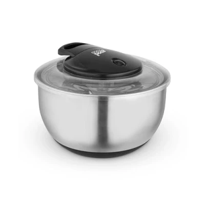 Image of GF847071 Good Food in partnership with Tower Salad Spinner Removable Basket, Easy Pull Cord, Stop Button and Non Slip Base, 5 Litre, Stainless Steel, Silver