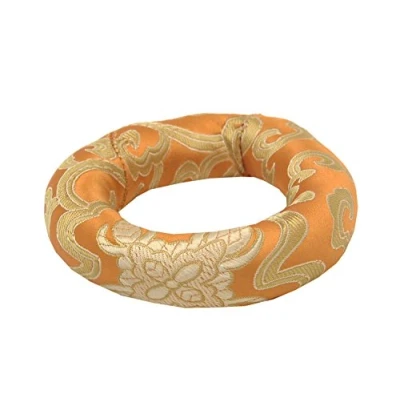 Image of Silk Brocade Ring Cushion Pillow for Tibetan Singing Bowl Hand Made Nepal (Orange)