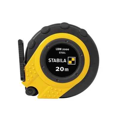 Image of Stabila Capsule Tape Measure LBM 2000 Steel, 20 m, Steel Measuring with Metric Scale and Nylon Wrap Coating, Universal Hook, Shatterproof Capsule, MID Accuracy, black/yellow