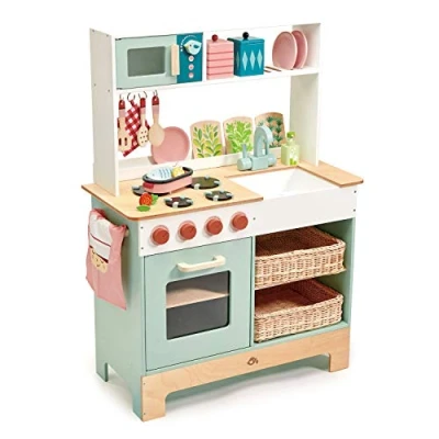 Image of Tenderleaf Toys Wood Play Kitchen Range With Accessories for Children Pretend and Social Development Kids Ages 3 Years + (Market Kitchen)