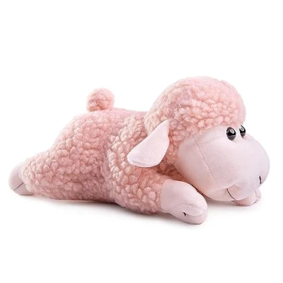 Image of lilizzhoumax Simulation Lamb Plush Toy 8inch lie Realistic Stuffed Animal Wild Cute Sheep Toy, Super Soft Home Decoration Toys, Gift for Friends and Kids pink