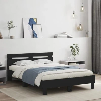 Image of vidaXL Small Double Bed Frame with Headboard Brown Oak Engineered Wood, Slatted Base, Storage Drawers, 193 x 123 69 cm