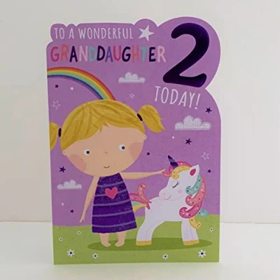 Image of Words n Wishes Wonderful Granddaughter 2 Today Age Birthday Card Unicorn Rainbow