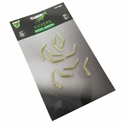 Image of Carp On Pack of 10 Hook KICKERS Helps Eliminate Fishing Rig Terminal Tackle Tangles (Weed Green, x Medium Size 6 8) [15 764G]