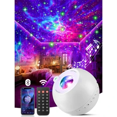 Image of PIKOY Galaxy Projector Light, 15 Colors+15 White Noise+Bluetooth+Dimmable Light Projector, Remote Star Night for Bedroom, Christmas Gift, Sky