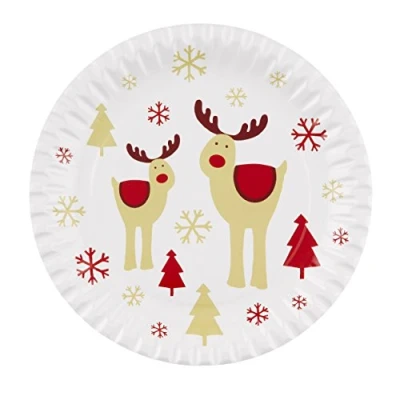 Image of Neviti Rocking Rudolf Paper Plates, Multi Colour, Pack of 8, 23 x 1.5 cm