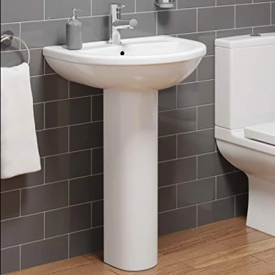 Image of Bathroom Ceramic Full Pedestal Wash Basin Single Tap Hole Round